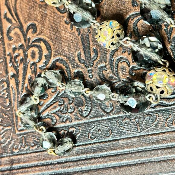 Vintage Smoky Quartz Faceted Glass Rhinestone Choker Necklace - Picture 2 of 5